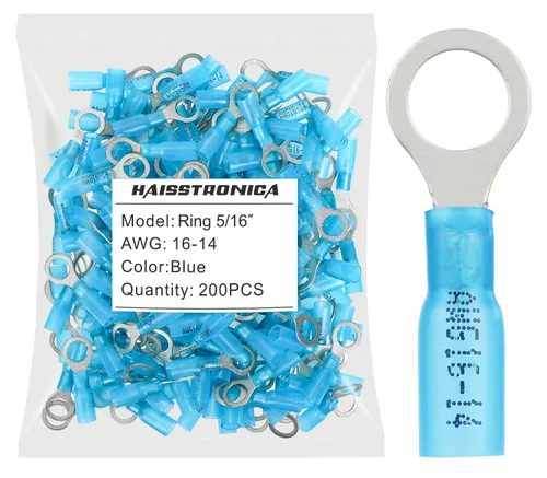 Miniatura 51 de haisstronica 100 conectores de anillo termorretráctiles de grado marino azul de 1/4 pulgadas, conectores de terminales de anillo de cobre rojo