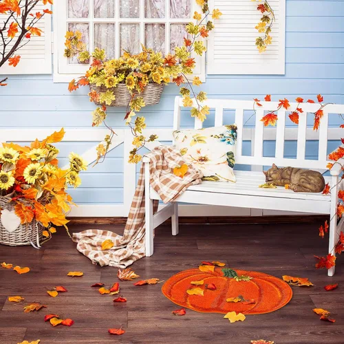 Miniatura 6 de AnyDesign Alfombra de baño de otoño, bonita alfombra de baño con forma de calabaza, alfombra de ducha antideslizante naranja otoñal, alfombra