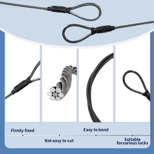 Miniatura 3 de Cable de seguridad de acero inoxidable para viajes al aire libre de 3.3mm (1/8 pulgada), cable de seguridad de bloqueo de equipaje de 3 pies, cuerda