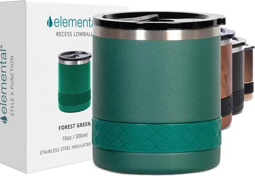 Miniatura 19 de Elemental Recess Vaso bajo de 10 oz, taza de acero inoxidable de triple pared con tapa de Tritan no fracturable, vaso de whisky aislado, taza