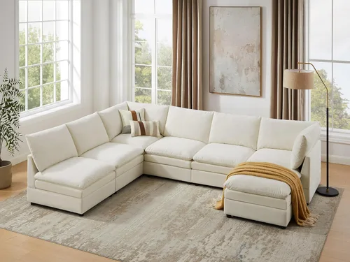 Miniatura 8 de VANOMi Sofá Seccional Modular Cloud de 127" para Sala de Estar, Sofá Cama Moderno de Gran Tamaño con Asiento Profundo y Otomana de Cojín Grueso