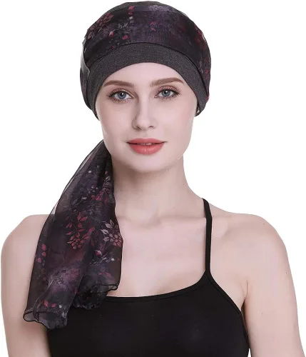 Miniatura 4 de Elegante gorro de quimioterapia con bufandas sedosas para mujeres con cáncer para pérdida de cabello