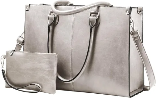 Miniatura 15 de LOVEVOOK Bolsa de mano para laptop para mujer, 15.6 pulgadas, de gran capacidad, de cuero vintage, impermeable, con bolso de mano, regalo ideal