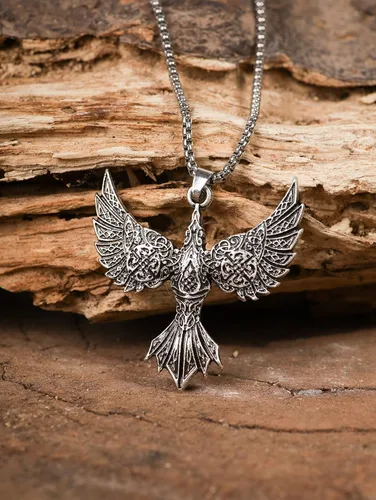 Miniatura 2 de HAQUIL Collar de cuervo, colgante de tótem de cuervo volador celta, regalo de joyería de cuervo para hombres y mujeres