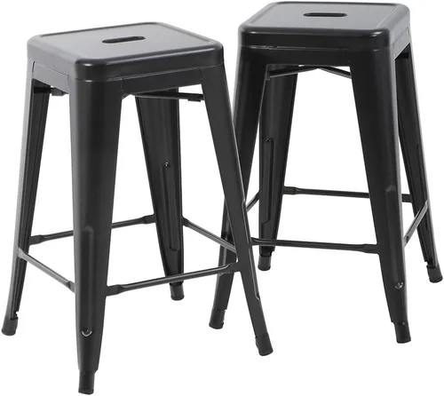 Miniatura 14 de FDW Taburetes de bar de metal, altura de mostrador, sillas de bar industriales, taburete de patio, taburete apilable sin espalda, taburetes de negro