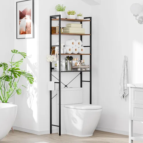 Miniatura 9 de SUPER DEAL Estante de almacenamiento sobre el inodoro, organizador de baño de 3 niveles, estante de madera, color blanco