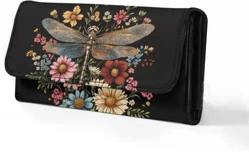 Miniatura 4 de AFPANQZ Carteras de bolsillo para mujer, diseño de libélula 3D, de cuero, con ranuras para tarjetas múltiples, elegante cartera con cierre