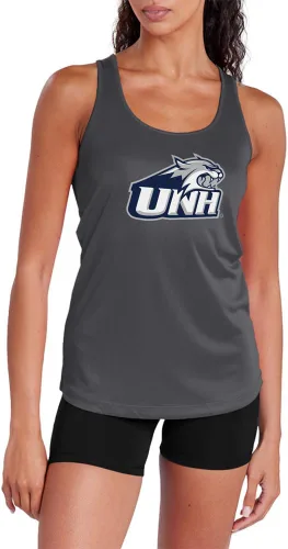 Miniatura 46 de Camiseta deportiva sin mangas oficial de la NCAA Collegiate para mujer, con espalda cruzada, logotipo primario, colección carbón
