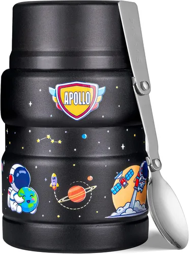 Miniatura 11 de Charcy Termo de 17oz para alimentos calientes, contenedor de comida aislado para almuerzo con cuchara plegable QB - Negro