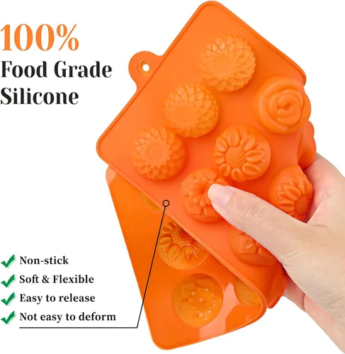 Miniatura 3 de 6 piezas de moldes de silicona para chocolate con forma de flor, juego de moldes de 15 cavidades con forma de rosa, corazón, estrella, moldes
