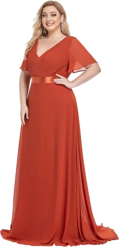 Miniatura 58 de Ever-Pretty Vestido formal para mujer, Navidad, Año Nuevo, cuello en V, gasa, talla grande, largo hasta el suelo, vestido de dama de honor