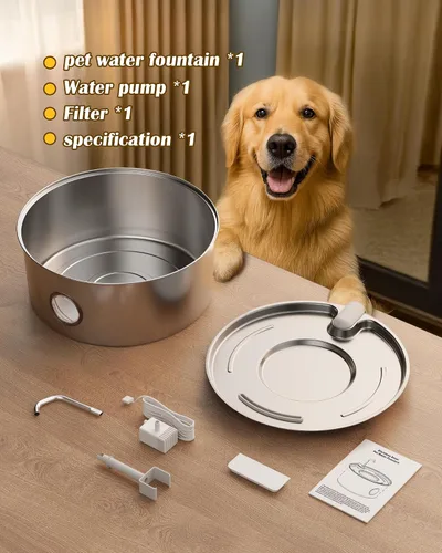 Miniatura 7 de Dog Water Fountain for Large Dogs- 270oz/8L Stainless Steel Dog Water Bowl Dispenser Automatic Pet Water Fountain with Ultra-Quiet Pump/Quadruple
