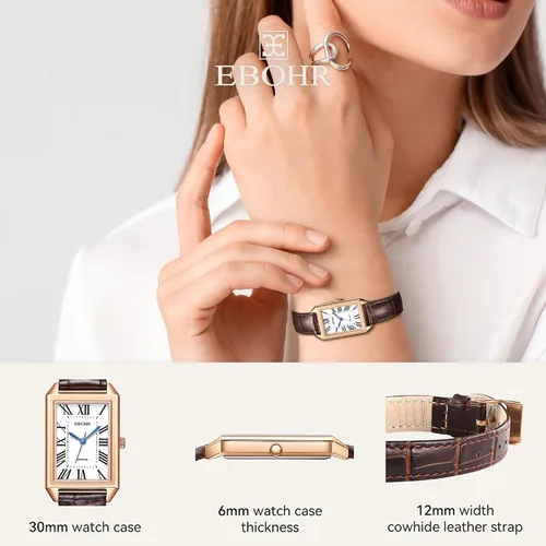 Miniatura 4 de Reloj clásico de cuarzo para mujer, elegante y resistente, con correa de piel de vacuno, perfecto para cualquier ocasión