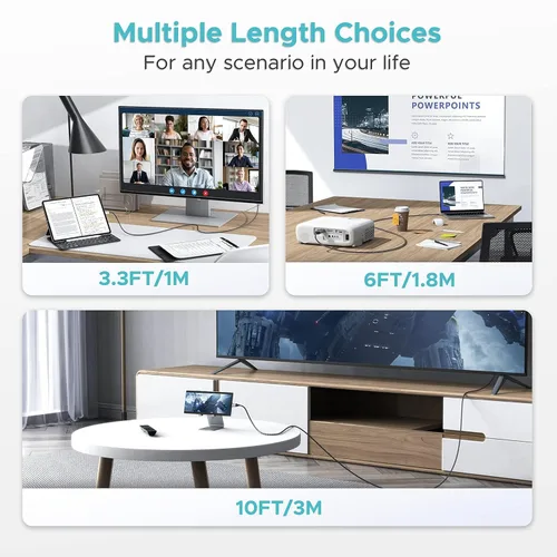 Miniatura 9 de Warrky Cable USB C a HDMI 4K 60Hz de 3.3 pies [enchufes chapados en oro antiinterferencias] Cable de aluminio tipo C a HDMI 2.0, Thunderbolt 3/4/5