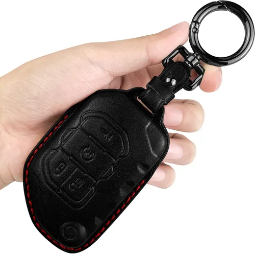Miniatura 8 de Tukellen Funda de cuero para llavero Jeep Wrangler Gladiator Sahara Rubicon con 4 botones (negro)