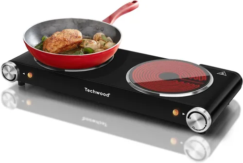 Miniatura 14 de Placa caliente, estufa eléctrica Techwood para cocinar, encimera de 1500 W, quemador individual con temperatura y asas ajustables, placa de cocina