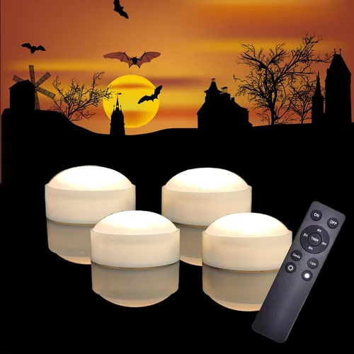 Paquete de 4 luces de calabaza de Halloween con control remoto y temporizador, luz LED parpadeante brillante que funciona con pilas, juego de velas