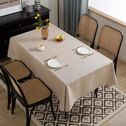 Miniatura 4 de Jeloris Mantel rectangular de lino de algodón, impermeable y a prueba de derrames, estilo nórdico, suave y resistente a las arrugas, mantel de tela