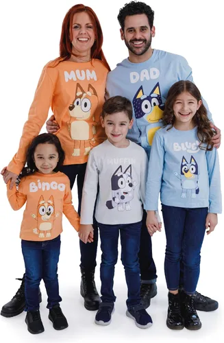 Bluey Bingo Chilli Mom Bandit Dad Long Sleeve Matching Family T-Shirt Toddler to Adult