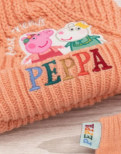 Miniatura 6 de Peppa Pig Hat And Mittens Kids Peach Knit Winter Beanie Gloves, Rosado