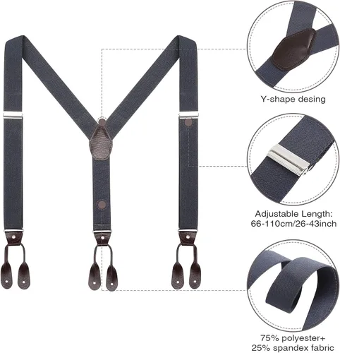 Miniatura 36 de AWAYTR Tirantes de botón marrón para hombre, tirantes elásticos ajustables en forma de Y
