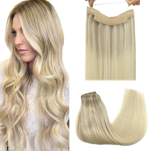 Miniatura 20 de GOO GOO Extensiones de Cabello Humano con Alambre, 18A/613A Rubio Oscuro mezclado con Rubio Decolorado Resaltado 18 pulgadas 95g, Extensiones