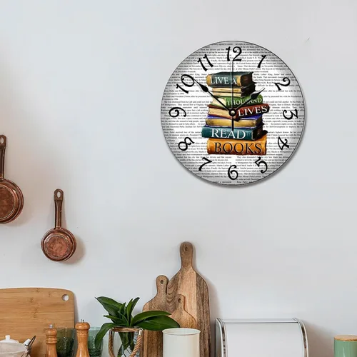 Miniatura 4 de Doffed - Reloj de pared para biblioteca, estilo vintage, de madera rústica, 10, silencioso, sin tictac, de cuarzo, funciona con pilas, para sala