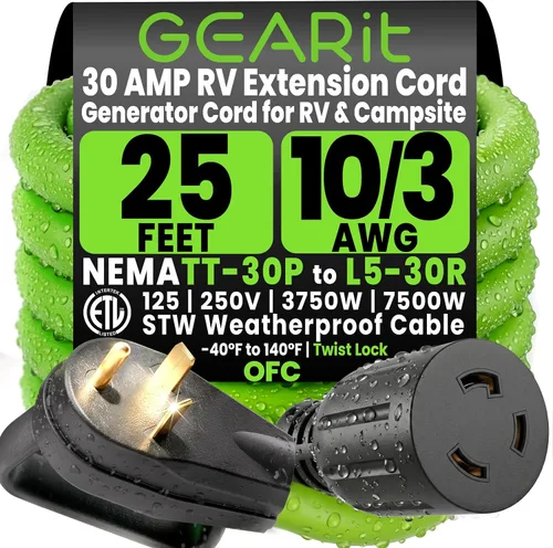 Miniatura 14 de GEARit Cable de extensión RV de 30 amperios de 25 pies, NEMA TT-30P a L5-30R cable generador de 30 amperios, 10/3 STW 10 AWG, bloqueo giratorio de 3