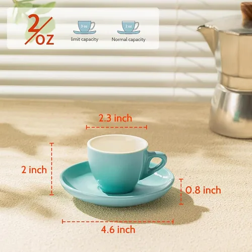 Miniatura 2 de Sweese Tazas de espresso de 2 onzas con platillos, juego de 6 tazas de espresso de porcelana, colores surtidos