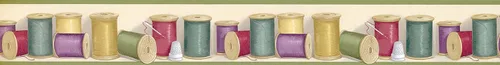 CONCORD WALLCOVERINGS ™ Papel Pintado Frontera Patrón Vintage Hilos De Coser Agujas Para Casa De Lavandería Casa Oficina, Crema Verde Rojo Amarillo,