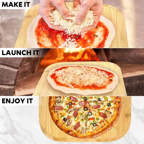 Miniatura 6 de Pala de pizza, paleta de pizza de bambú natural de 12 pulgadas, accesorios esenciales para hornos interiores y exteriores, hornear pizza casera