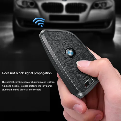 Miniatura 5 de Lanyun Funda para llavero compatible con BMW X5 X3 X7 X1 X2 X4 X6 2 5 6 7 Series BMW gt3 gt5 M5 M6 aluminio y cuero protector de llave remoto tipo B