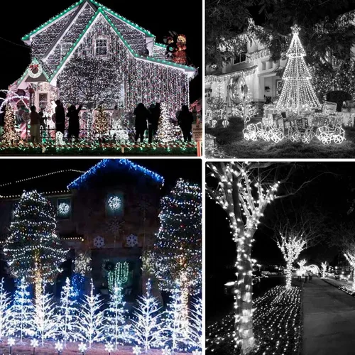 Miniatura 5 de Dazzle Bright Paquete de 2 tiras solares de Navidad blancas de 400 LED de 132 pies para exteriores, funciona con energía solar con 8 modos de luces