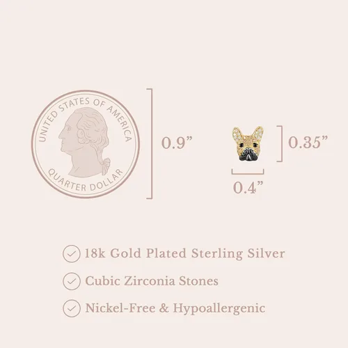 Miniatura 6 de SCAMPER & CO Aretes tipo botón con circonita cúbica con diseño de cachorro de raza de perro para mujer, aretes de plata de ley con piedras preciosas