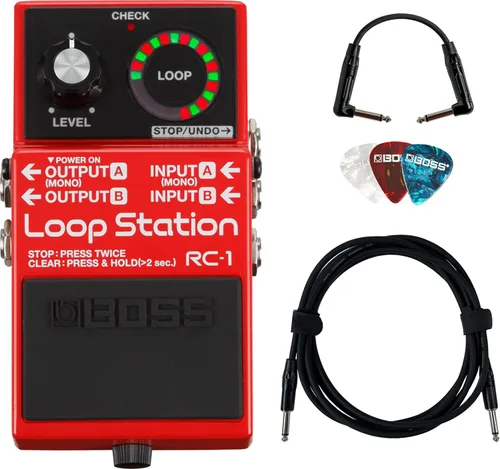 Boss RC-1 Loop Station | Paquete con cable de instrumento Gearlux, cable de conexión y púas