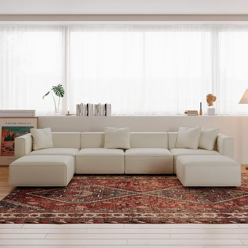 Miniatura 17 de Acanva Juego de Sofá Seccional Modular de Lujo para Sala de Estar, Sofá de Estilo Moderno Minimalista con Otomana y Chaise, Forma de L, Gris