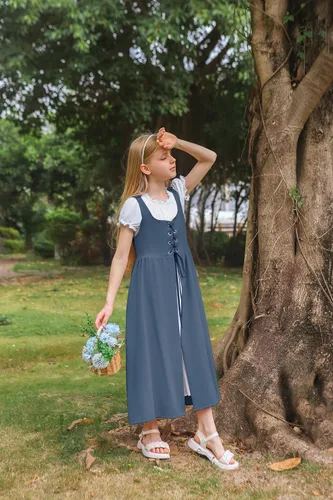 Miniatura 20 de Scarlet Darkness Vestido renacentista para niñas, disfraz de princesa medieval de dos piezas, 7-14 años