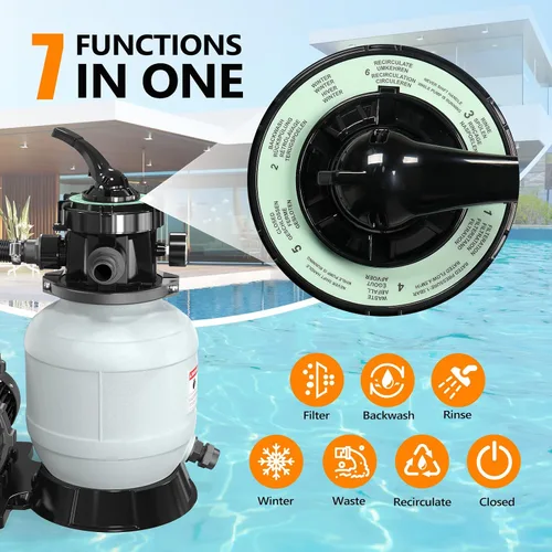 Miniatura 3 de VINGLI - Tanque de filtro de piscina de arena de 10 pulgadas con una bomba de piscina de 1/3 HP de 115 V y bolas de filtro de piscina, bomba