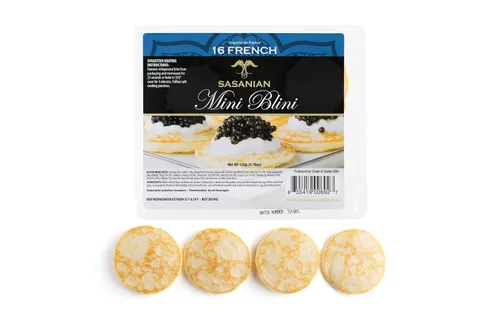 Miniatura 3 de Caja de regalo de Osetra importada real de 1 oz + cuchara de nácar y Blini