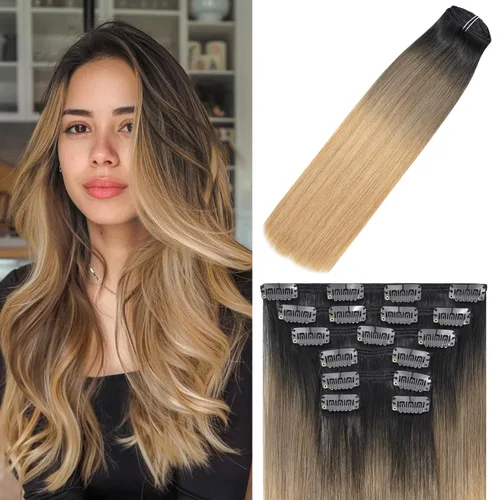 Miniatura 19 de WindTouch - Extensiones de cabello humano Remy con pinzas, color rubio decolorado combinado con balayage, para cabello rubio, 2.47 onzas, N.°