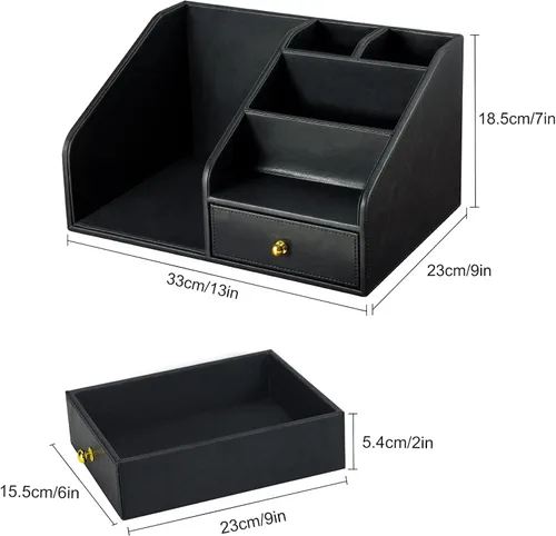 Miniatura 2 de KINGFOM Organizador de escritorio de piel sintética, organizador de escritorio multifunción con 6 compartimentos y accesorios para suministros