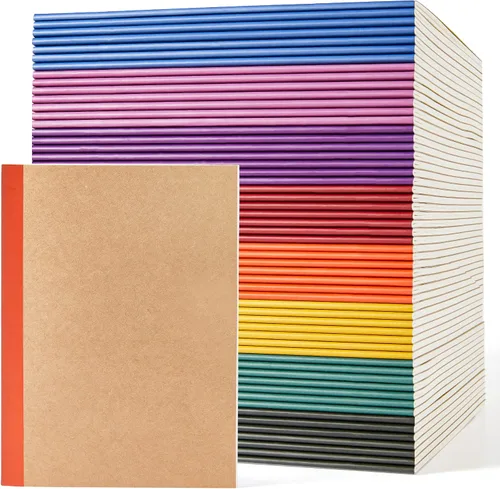 Miniatura 8 de feela Paquete de 56 cuadernos de composición a granel, con cubierta de papel kraft con rayas universitarias en blanco, diarios de viaje con espinas
