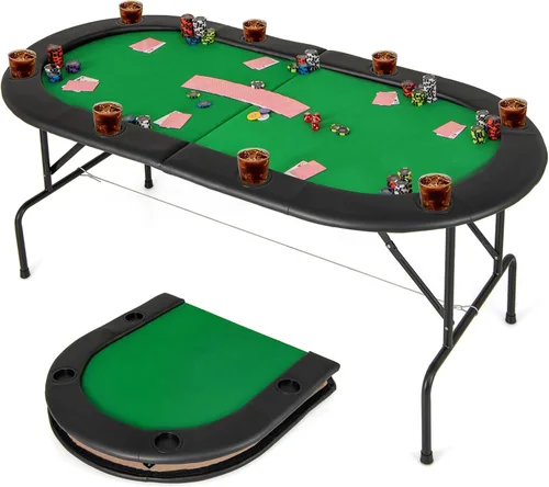 Miniatura 10 de Giantex mesa de póquer plegable de 72 pulgadas, mesa de cartas plegable para 8 jugadores con 8 portavasos, superficie de fieltro de grado casino