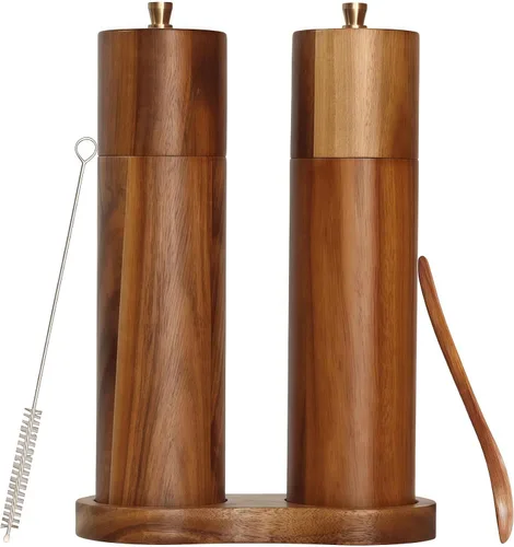 Miniatura 7 de 2 Pieces Acacia Wood Manual Pepper Grinder and Sea Salt Mill Set Handheld Spice Tool for Kitchen(IronWaist-shaped)