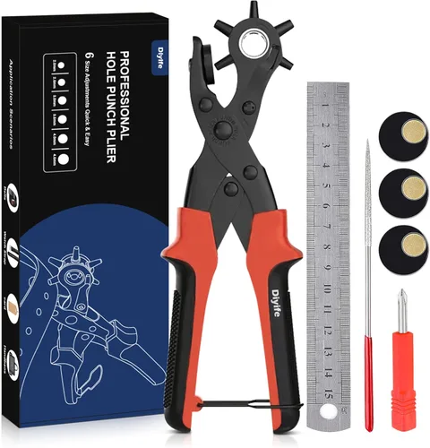 Miniatura 9 de Diyife Perforadora profesional de cuero, juego completo de herramientas de perforación para cinturón, correa de reloj, zapatos, manualidades, Azul