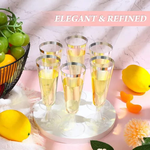Miniatura 5 de CHENGU Paquete de 200 Copas Flautas de Champán de Plástico de 5 Oz, Copas de Vino Desechables para Brindar, Copas Flautas de Champán para Bodas