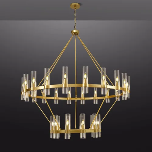 Miniatura 17 de Candelabro de 12 Luces de Latón Redondo 36" Candelabros de Rueda de Vagón de 91 cm para Fijo de Iluminación de Comedor Tubo de Vidrio Transparente