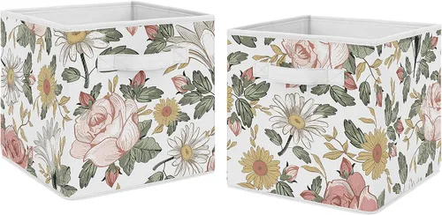 Miniatura 6 de Sweet Jojo Designs Cajas de almacenamiento plegables de tela con hojas florales, cajas organizadoras de juguetes para niños y bebés, juego de 2