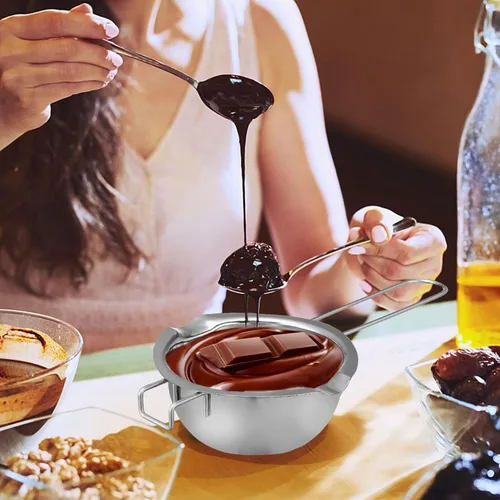 Miniatura 9 de 1 juego de olla doble de acero inoxidable para hervir agua con boquilla de doble vertido para vela, mantequilla, chocolate, queso, caramelo, 13.5 fl