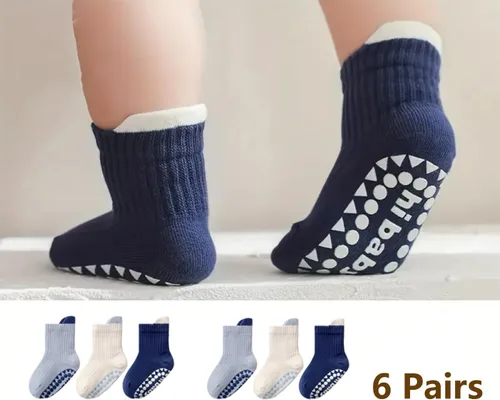 Miniatura 4 de XuoAz 6 pares de calcetines antideslizantes de algodón con agarre para niños y niñas pequeños